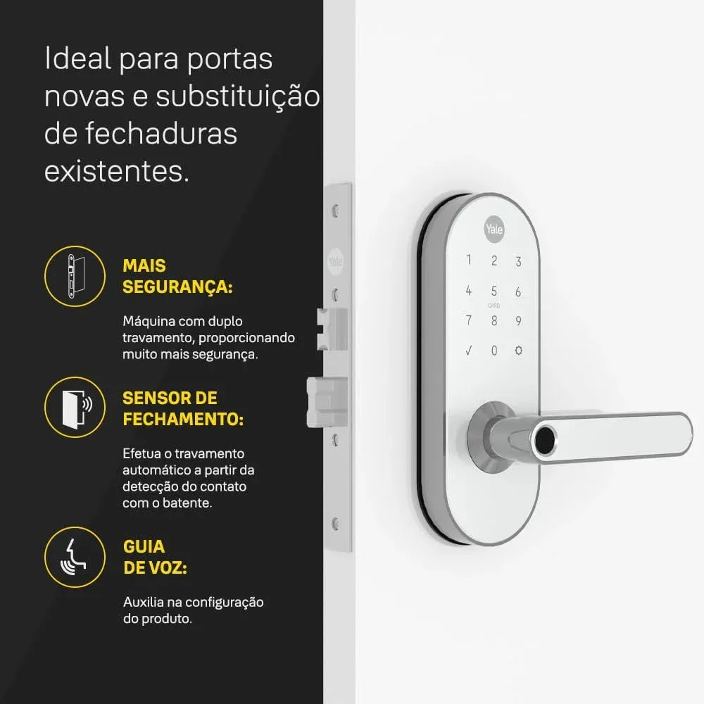 Detalhe do acabamento premium e sensor de digital da Yale YMC 420W